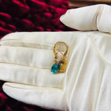 Load image into Gallery viewer, 10k Yellow Gold 2ctw Natural Paraiba Apatite & Diamond Drop Dangle Earrings 2.5g