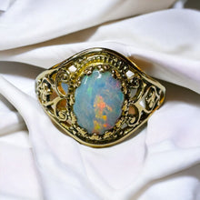 Load image into Gallery viewer, Antique 10k Gold Opal Ring Size 5.5 Victorian Era Solitaire Filigree Ring 1.4g