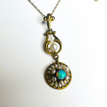 Load image into Gallery viewer, Antique Art Nouveau 10k Yellow Gold Opal Seed Pearl Necklace Lavalier Victorian