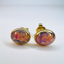 Load image into Gallery viewer, 14k Yellow Gold Opal Earrings 3 Carat T.W. Dragons Breath Stud Earrings 1.6g