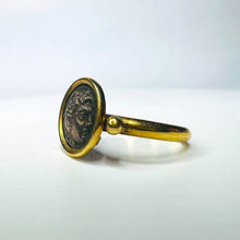 Load image into Gallery viewer, 14k Yellow Gold Ancient Alexander the Great Macedonian Herakles Silver Coin Drachm Ring Size 5.25 Hercules