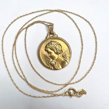 Load image into Gallery viewer, 10k Yellow Gold Cherub Necklace 18" Guardian Angel Coin Medallion Necklace 1.3