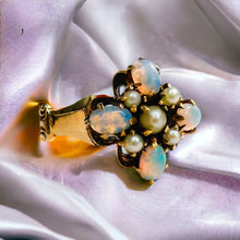 Load image into Gallery viewer, Antique 10k Yellow Gold Opal Seed Pearl Ring Size 5.5 Victorian Estate 2.15g