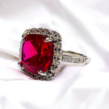 Load image into Gallery viewer, 10K White Gold 4cttw Ruby Halo Ring Size 5.5 Cluster Engagement Ring Diamonds