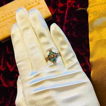 Load image into Gallery viewer, Antique Victorian Solid 10k Gold Turquoise and Seed Pearl Ring size 8 3.5g