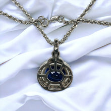 Load image into Gallery viewer, 10k White Gold 6 cttw Genuine Blue Sapphire Halo Diamond Necklace 17" 5.4g