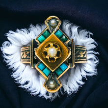 Load image into Gallery viewer, 14k Gold Antique Victorian Era Turquoise Seed Pearl Ring Size 8 10k Gold Antique Rings Western Ring Southwest Jewelry Navajo Native American Rings 19th Century engagement rings rings watch gold diamond choker wedding rings pearl jewellery promise rings earrings bracelet necklace
