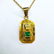 Load image into Gallery viewer, 18k Yellow Gold Pre Columbian Tumi Natural Emerald Necklace 18" 3.3g 14k Chain