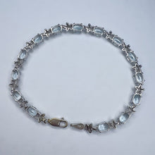 Load image into Gallery viewer, 10k White Gold 5 CT T.W. Aquamarine Tennis Bracelet 7.15" Flower Bracelet 5.7g