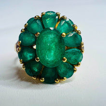 Load image into Gallery viewer, 10k Yellow Gold 2.4CT Natural Emerald Ring Size 5 Antique Emerald Ring Diamonds
