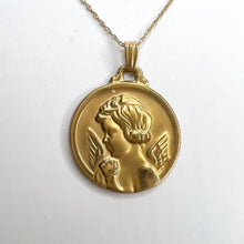 Load image into Gallery viewer, 10k Yellow Gold Cherub Necklace 18" Guardian Angel Coin Medallion Necklace 1.3