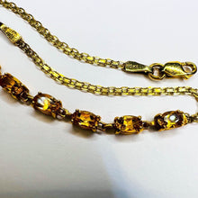 Load image into Gallery viewer, Estate 10k Yellow Gold Natural Citrine Tennis Bracelet 7.15"L Bismark Link Chain 2.2g November Birthstone Bracelet Anniversary Gift for Wife