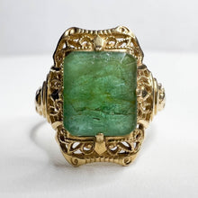Load image into Gallery viewer, 10k Yellow Gold Antique Emerald Ring Size 5 Natural Emerald 1.5CTTW Vintage Ring