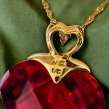 Load image into Gallery viewer, 10k Yellow Gold Ruby Diamond Necklace 18"Heart Briolette Red Ruby BIG 19mm 6.6g
