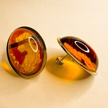 Load image into Gallery viewer, Antique 14k Gold Amber Cameo Earrings 30 CTTW Vintage Carved Oval Cabochons 7.7g