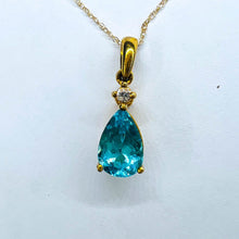 Load image into Gallery viewer, 10k Solid Gold 1.25ct Paraiba Apatite & Diamond Necklace 18" Vintage Luxury 1.5g