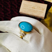 Load image into Gallery viewer, 10k Gold Sleeping Beauty Turquoise & Diamond Ring Sz 7 LARGE Cabochon Ring 5.7g
