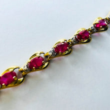 Load image into Gallery viewer, 10k Yellow Gold Ruby Diamond Tennis Bracelet 7.5" Fancy Oval Cut Rubies 7.5g
