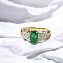 Load image into Gallery viewer, 10k Gold Natural Emerald & Diamond Ring Sz 7.75 Oval Cut Emerald Pave Diamonds