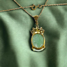 Load image into Gallery viewer, 10k Yellow Gold Jadeite Jade & Peridot Necklace 18" Oval Cabochon Natural 2.5g