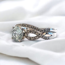 Load image into Gallery viewer, 10k White Gold Aquamarine 1/6 CT T.W. Diamond Engagement Ring Set Twist Sz 8.75