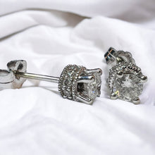 Load image into Gallery viewer, 14K White Gold Natural Diamond Earrings 1/2CT Hidden Halo Crown Round Cut Studs