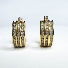 Load image into Gallery viewer, REAL 10k Yellow Gold 1.2CTTW 16mm Channel Set NATURAL DIAMOND Hoop Earrings 5.9g