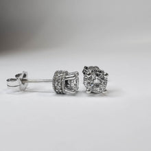 Load image into Gallery viewer, 14K White Gold Natural Diamond Earrings 1/2CT Hidden Halo Crown Round Cut Studs