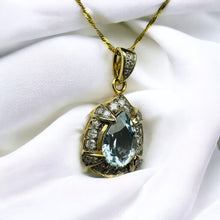 Load image into Gallery viewer, 14k Gold Natural Aquamarine Diamond Necklace 20" Vintage 2CT Pear Cut 3.4g