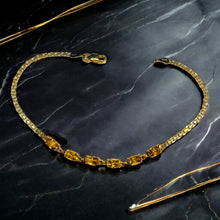 Load image into Gallery viewer, Estate 10k Yellow Gold Natural Citrine Tennis Bracelet 7.15"L Bismark Link Chain 2.2g November Birthstone Bracelet Anniversary Gift for Wife