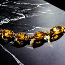 Load image into Gallery viewer, Estate 10k Yellow Gold Natural Citrine Tennis Bracelet 7.15"L Bismark Link Chain 2.2g November Birthstone Bracelet Anniversary Gift for Wife