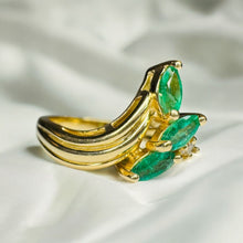Load image into Gallery viewer, 14k Gold Natural Emerald & Diamond Ring Size 5.75 Marquise Anniversary Gift 3.3g