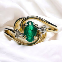 Load image into Gallery viewer, 0.35ctw Oval Natural Emerald & Diamond Ring 14k Yellow Gold Size 9.25 3.33g