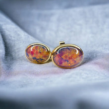 Load image into Gallery viewer, 14k Yellow Gold Opal Earrings 3 Carat T.W. Dragons Breath Stud Earrings 1.6g