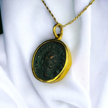 Load image into Gallery viewer, 22k Gold Ancient Roman Coin Necklace 24" Alexandria Egypt Maximianus Tetradrachm Billon Coin 291-292 AD Egyptian Necklace Emperor Caesar Maximianus Gladiator Pendant