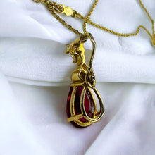 Load image into Gallery viewer, 14k Gold Ruby Necklace 18" LARGE 12mm Pear Cut Red Ruby 3.5CT Enhancer 3.6g