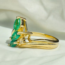 Load image into Gallery viewer, 14k Gold Natural Emerald & Diamond Ring Size 5.75 Marquise Anniversary Gift 3.3g