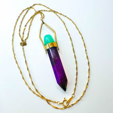 Load image into Gallery viewer, 14k Yellow Gold Chrysophrase Sugilite Pendulum Necklace 22" Healing 7.9g