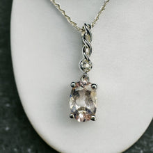 Load image into Gallery viewer, 14k White Gold Natural Pink Morganite Diamond Necklace 18" Oval Cut Twist 1.4g