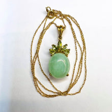 Load image into Gallery viewer, 10k Yellow Gold Jadeite Jade & Peridot Necklace 18" Oval Cabochon Natural 2.5g