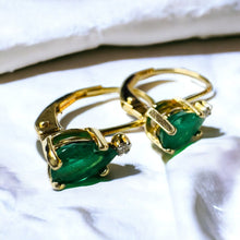 Load image into Gallery viewer, 10k Gold Diamond & Natural Emerald Earrings 1 CTTW Leverback Hoop Earrings 1.2g