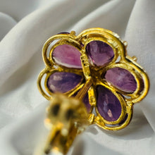 Load image into Gallery viewer, 14k Gold Natural Amethyst Earrings 3.72CTTW Flower Earrings Solid 585 Gold 2.3g