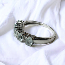Load image into Gallery viewer, 10k White Gold Aquamarine & Diamond Ring Size 7 Five Stone Engagement Ring 2.4g