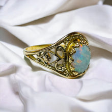 Load image into Gallery viewer, Antique 10k Gold Opal Ring Size 5.5 Victorian Era Solitaire Filigree Ring 1.4g