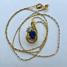 Load image into Gallery viewer, 10k Yellow Gold 1/2ct Natural Blue Sapphire Diamond Necklace 16" Solid 417 Gold