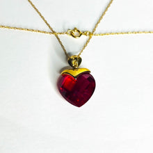 Load image into Gallery viewer, 10k Yellow Gold Ruby Diamond Necklace 18" BIG 13mm Heart Briolette Red Ruby 3.2g LP