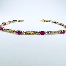 Load image into Gallery viewer, 10k Yellow Gold Natural Ruby Tennis Bracelet 7" Oval Cut Rubies & Diamond 4g