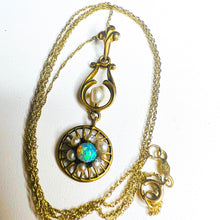 Load image into Gallery viewer, Antique Art Nouveau 10k Yellow Gold Opal Seed Pearl Necklace Lavalier Victorian