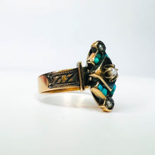Load image into Gallery viewer, Antique Victorian Solid 10k Gold Turquoise and Seed Pearl Ring size 8 3.5g