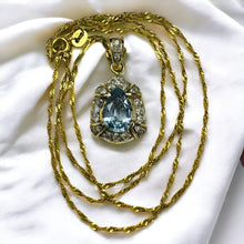 Load image into Gallery viewer, 14k Gold Natural Aquamarine Diamond Necklace 20" Vintage 2CT Pear Cut 3.4g